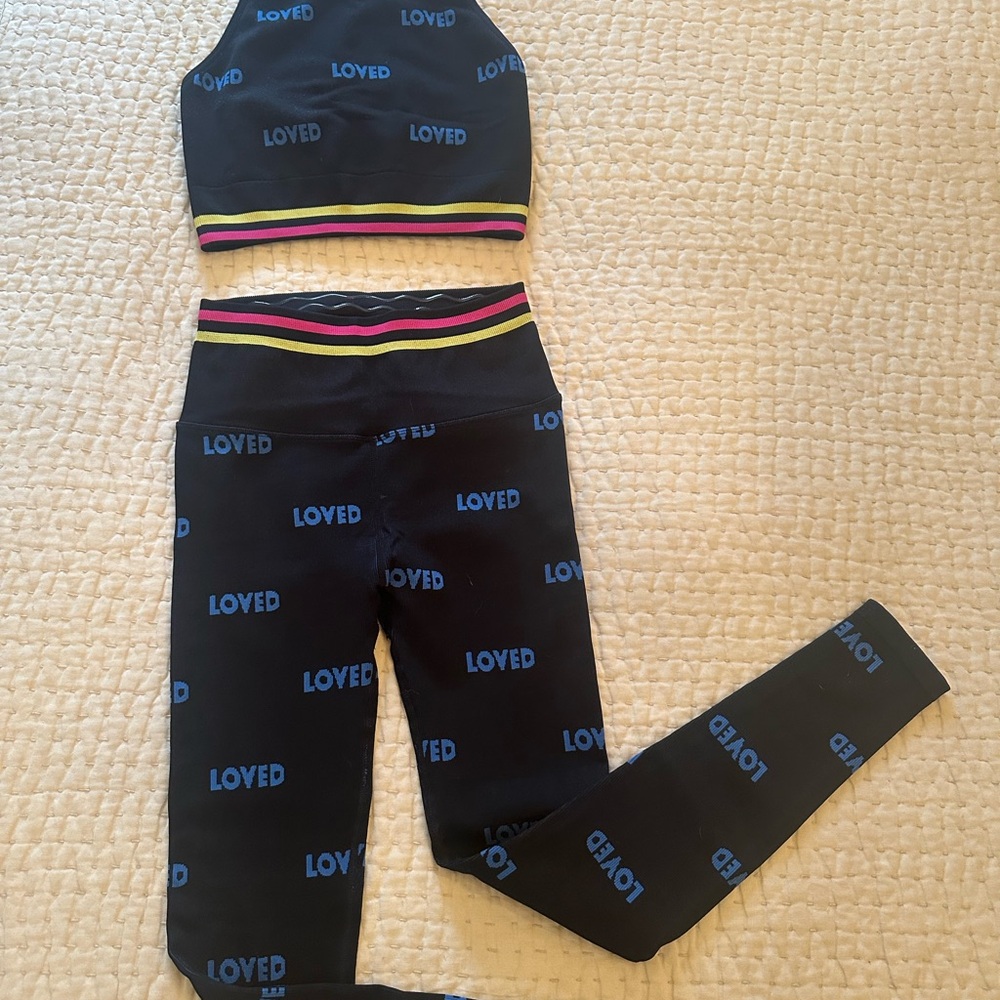 Spiritual Gangster Black and Blue 'Loved' Leggings Set
